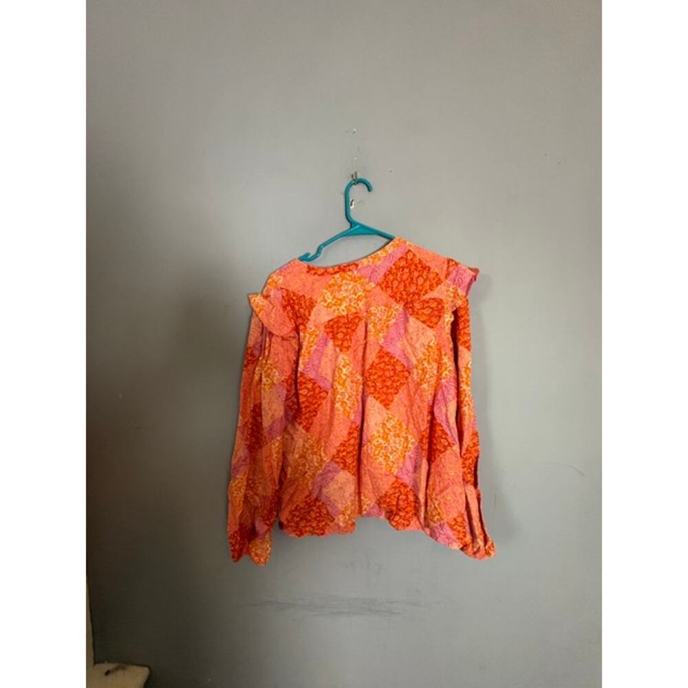 Time and Tru Womens Orange Pink Boho Floral Peasant Blouse Size 2XL - Picture 4 of 9